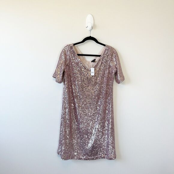 Ann Taylor Pink Sequin V Neck Shift Dress Cocktail Event Swiftie Size 8 NWT’s - Picture 4 of 13